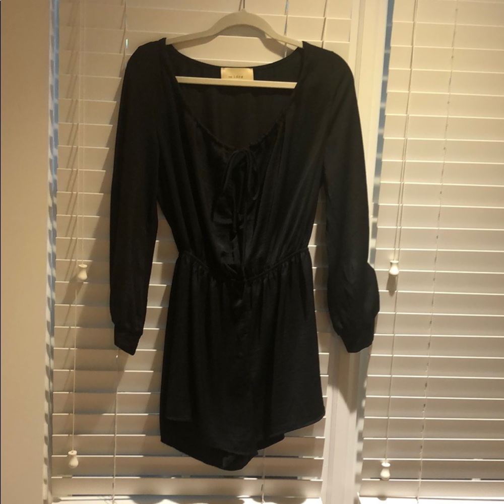 Black Tie-Front Long Sleeve Romper